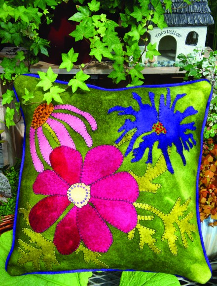 In Full Bloom Wool Applique Throw Pillow