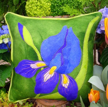Inspired by Irises Wool Applique Throw Pillow