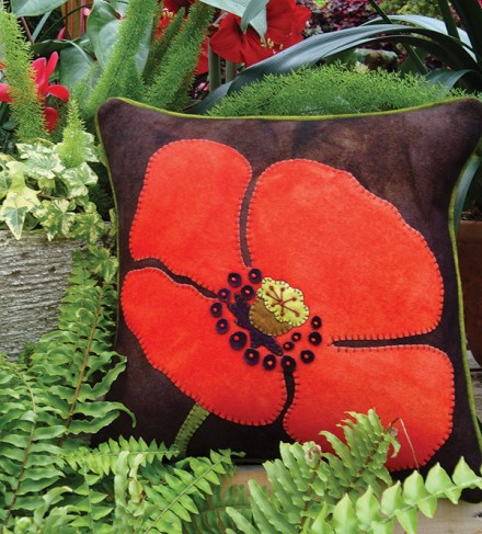 That's One Big Poppy Wool Applique Throw Pillow